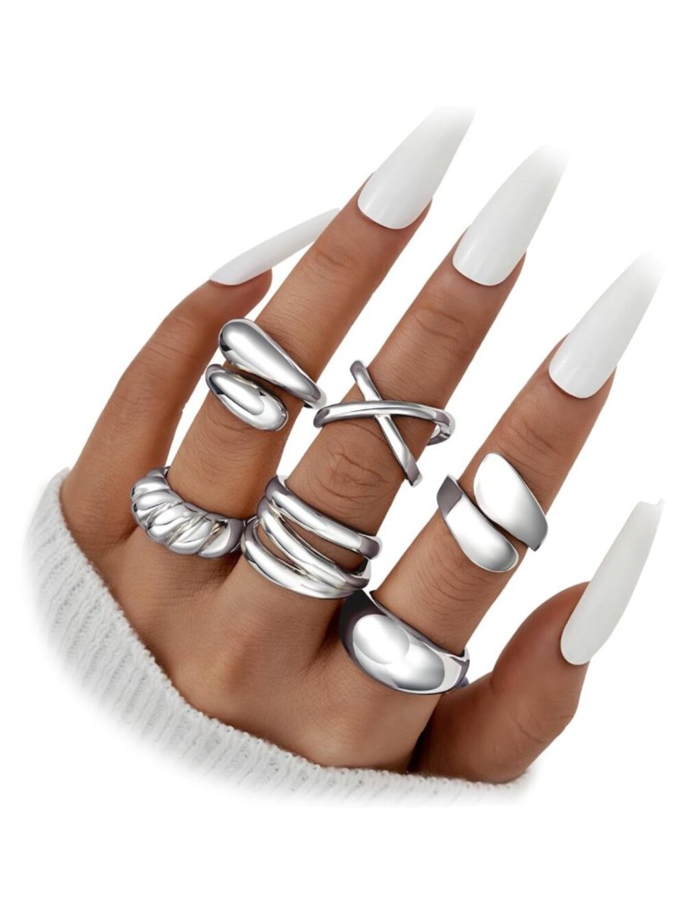 Chunky Gold Plated Stackable Rings Set 6pc Statement Thumb Rings